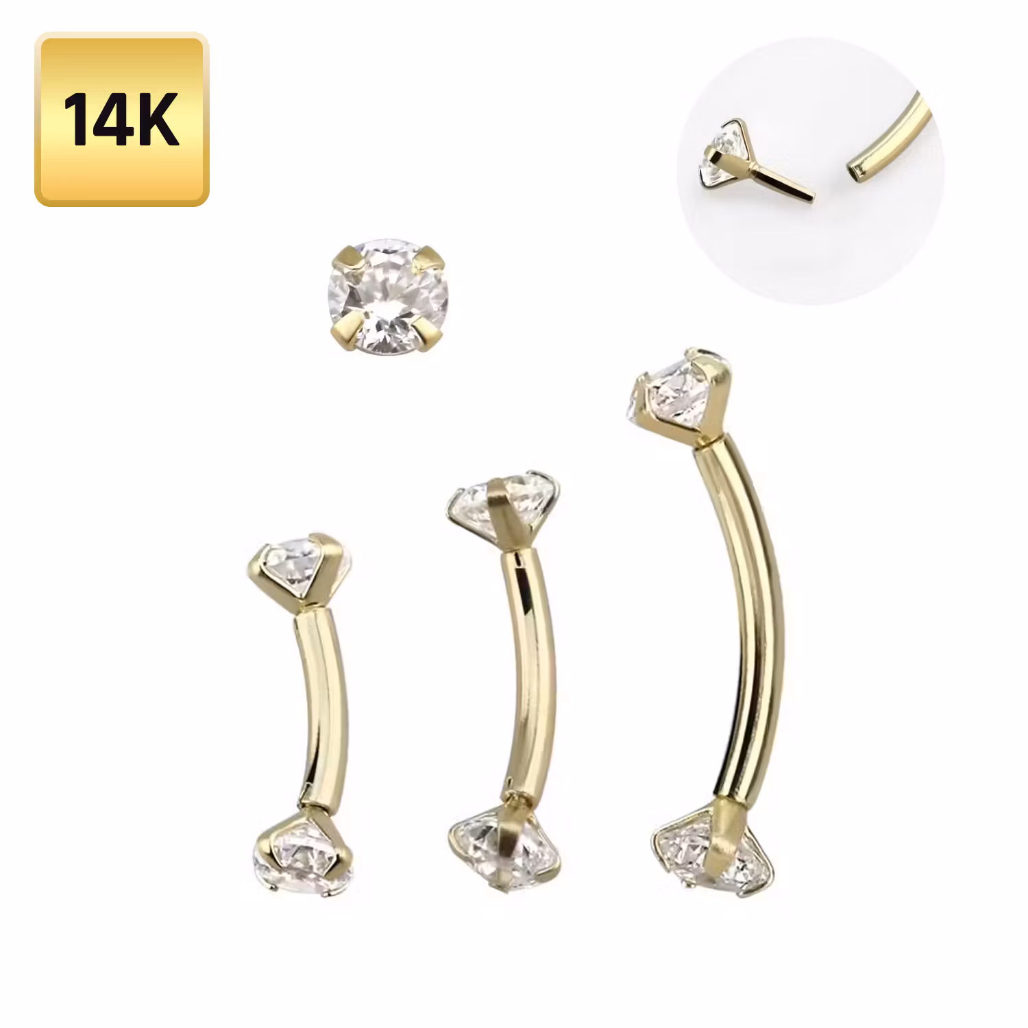 Threadless banana ögonbryn 1.2mm  i 14 karat äkta guld med cubic zirconia