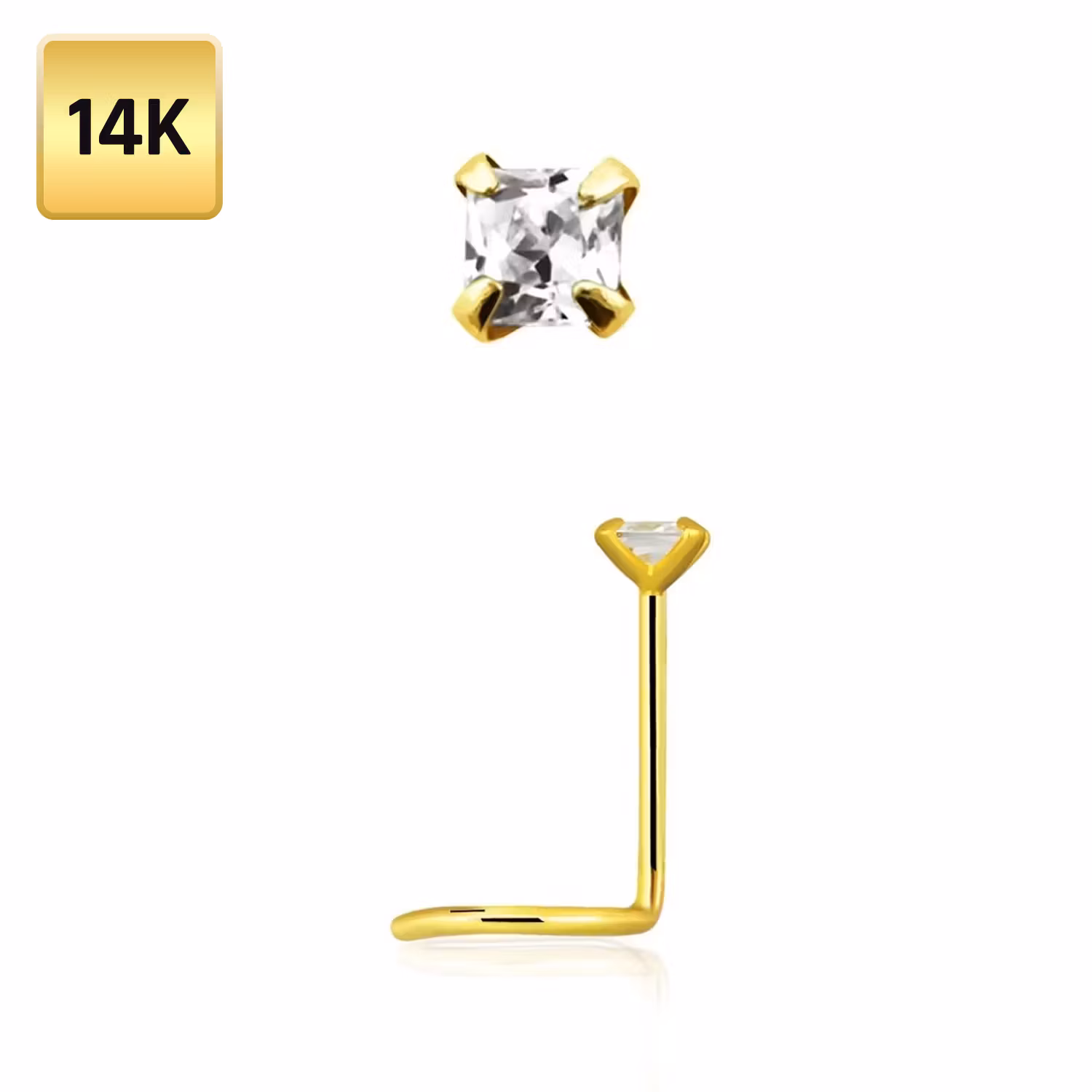 Nässmycke "Nässkruv" i äkta 14 karat guld med 2mm fyrkantig cubic zirconia