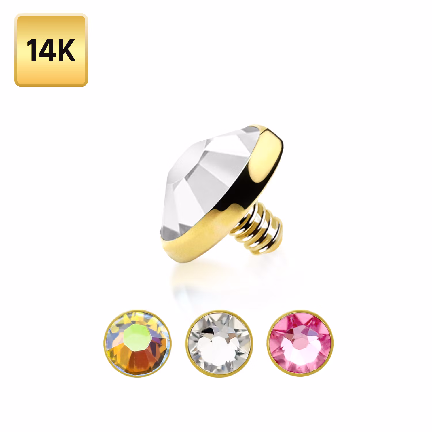 Dermal Topp i äkta 14 karat guld med 4mm klar crystal