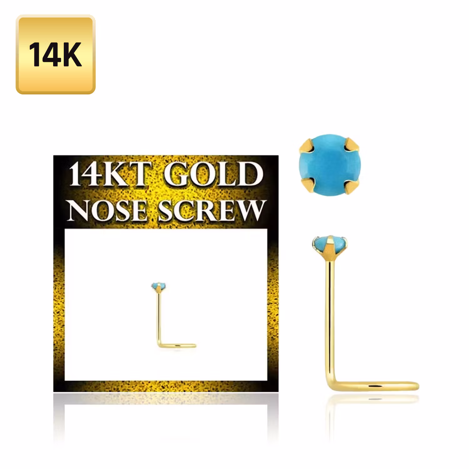 Nässmycke "nose screw" 0.6mm i äkta 14 karat guld med turquoise sten