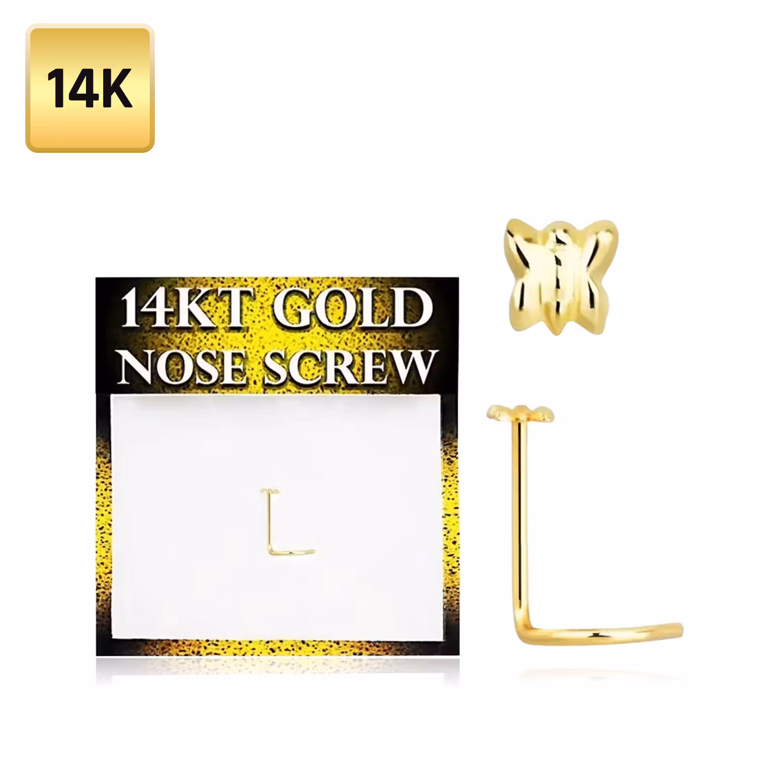 Nässmycke "nose screw" 0.6mm i äkta 14 karat guld med fjäril