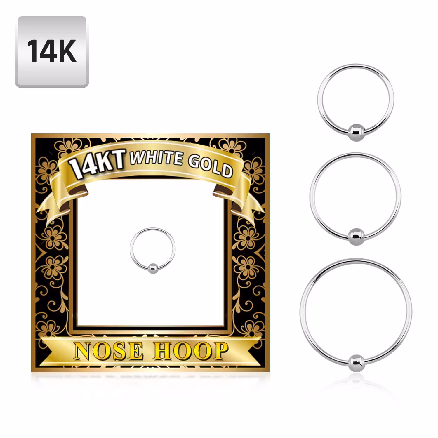 Näsring/nose hoop 0.6mm med kula äkta 14 karat vitguld