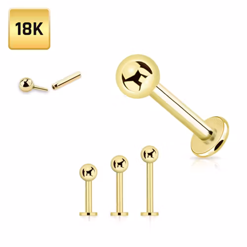 Labret 1.2mm med 3mm kula äkta 18 karat guld