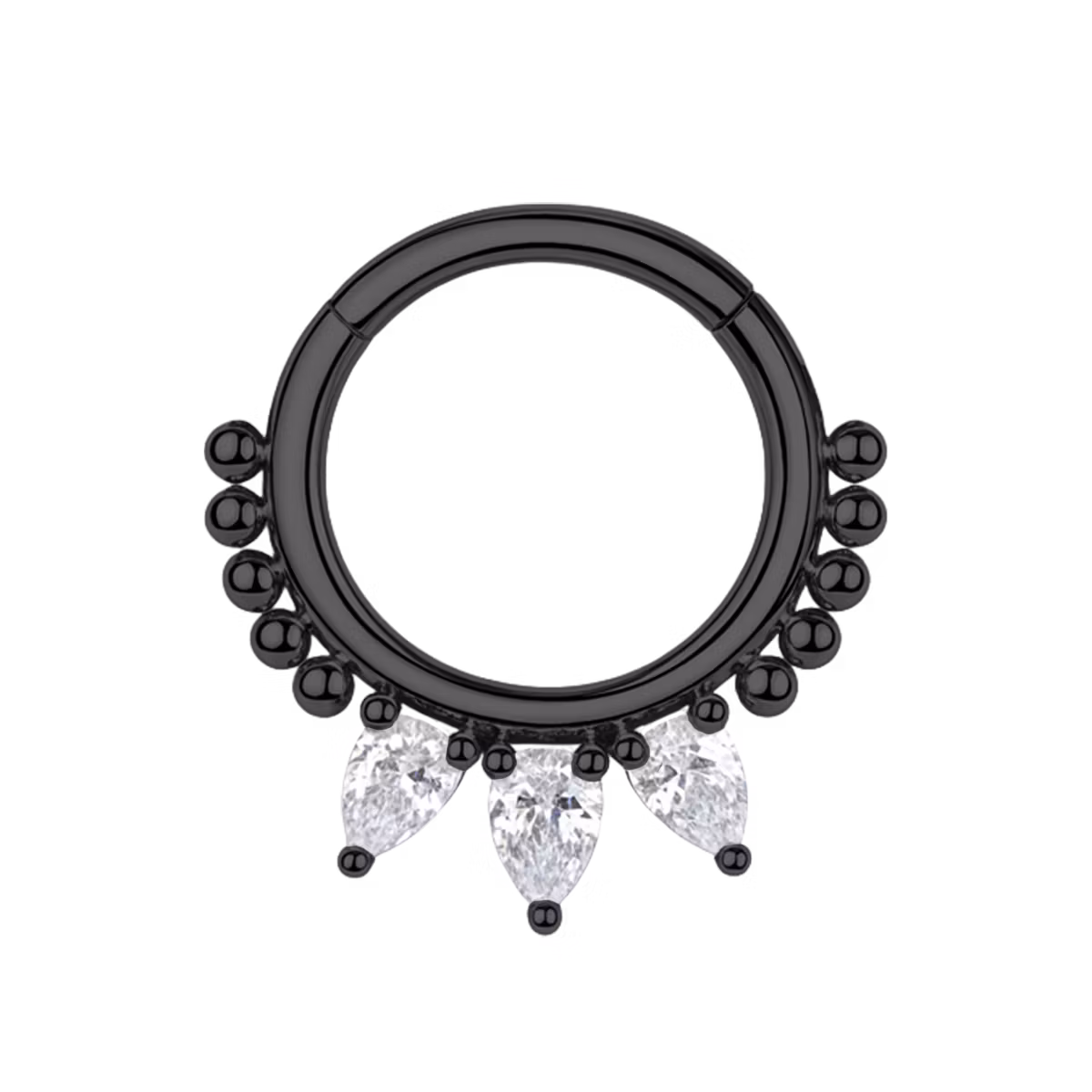 Segmentring i titanium 1.2mm med gångjärn - 3st päronformade cubic zirconia