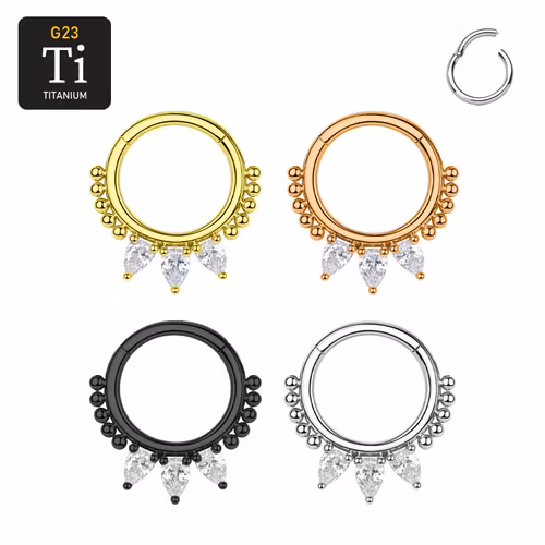 Segmentring i titanium 1.2mm med gångjärn - 3st päronformade cubic zirconia