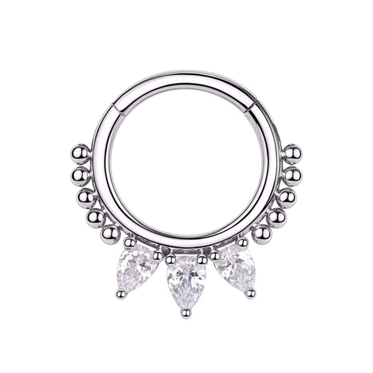 Segmentring i titanium 1.2mm med gångjärn - 3st päronformade cubic zirconia