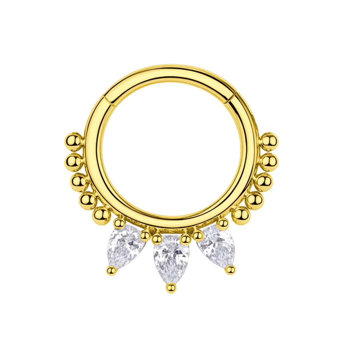 Segmentring i titanium 1.2mm med gångjärn - 3st päronformade cubic zirconia