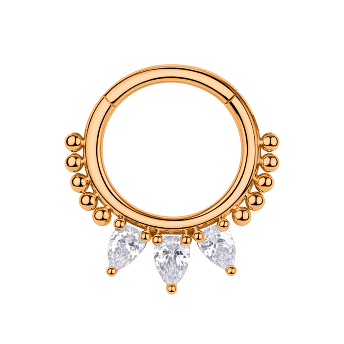 Segmentring i titanium 1.2mm med gångjärn - 3st päronformade cubic zirconia