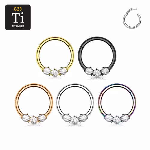 Segmentring i titanium - 1.2mm med gångjärn och 3st cubic zirconia