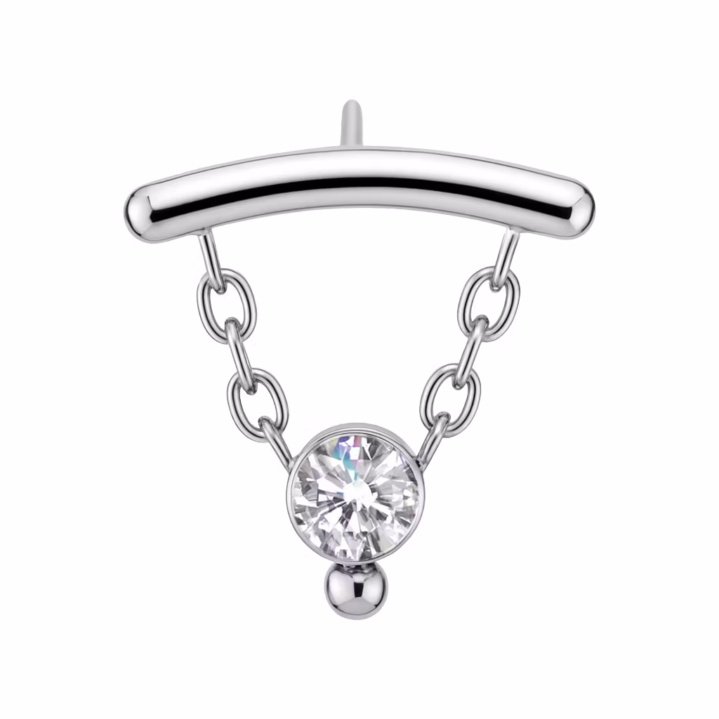 Threadless topp i titanium - hidden helix med kedjor och hänge med CZ och kula