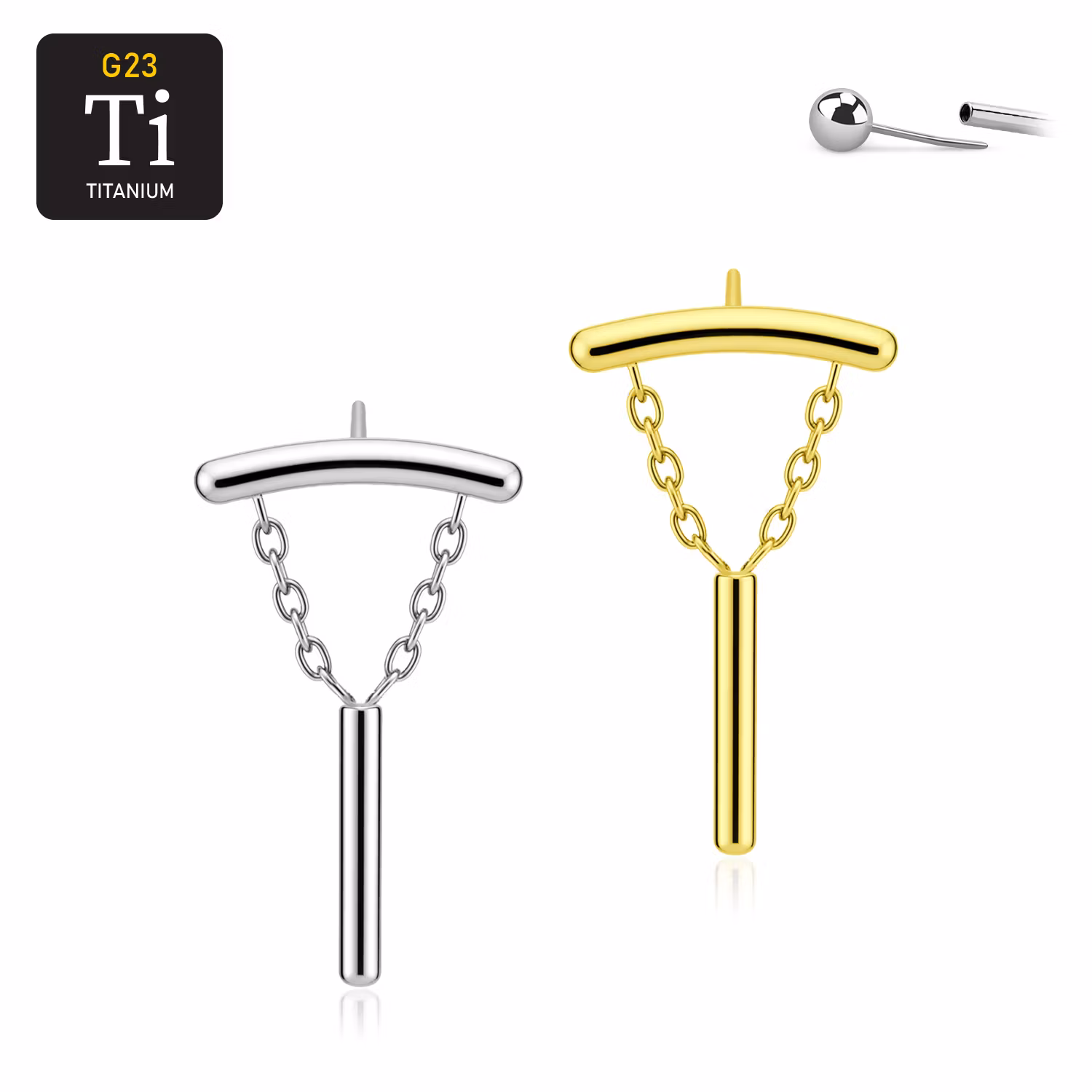 Threadless topp i titanium - hidden helix med cylinder i hänge