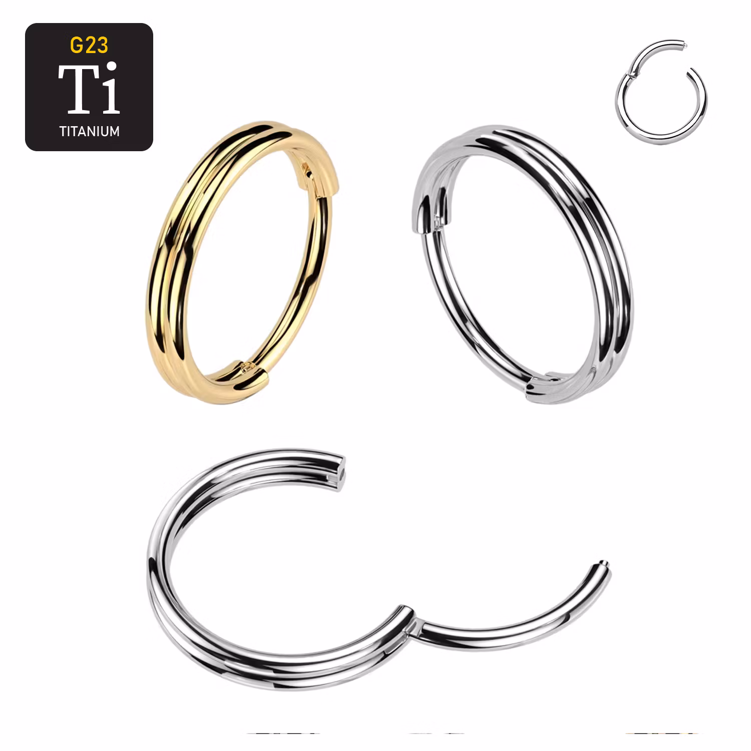 Ring i titanium 0.8mm med gångjärn och dubbel hoop