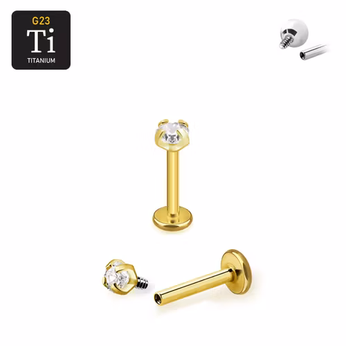 Titanium PVD guldpläterad labret invändigt gängad 1.2mm med CZ