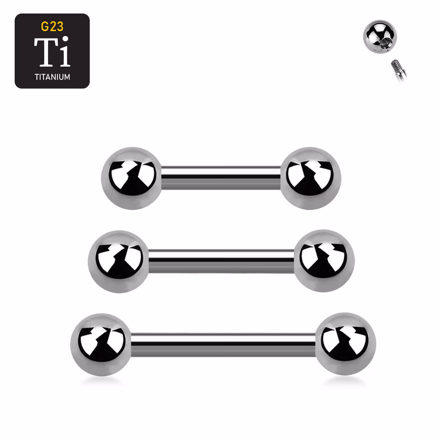 Titanium barbell utvändigt gängad 1.2mm med 4mm kulor