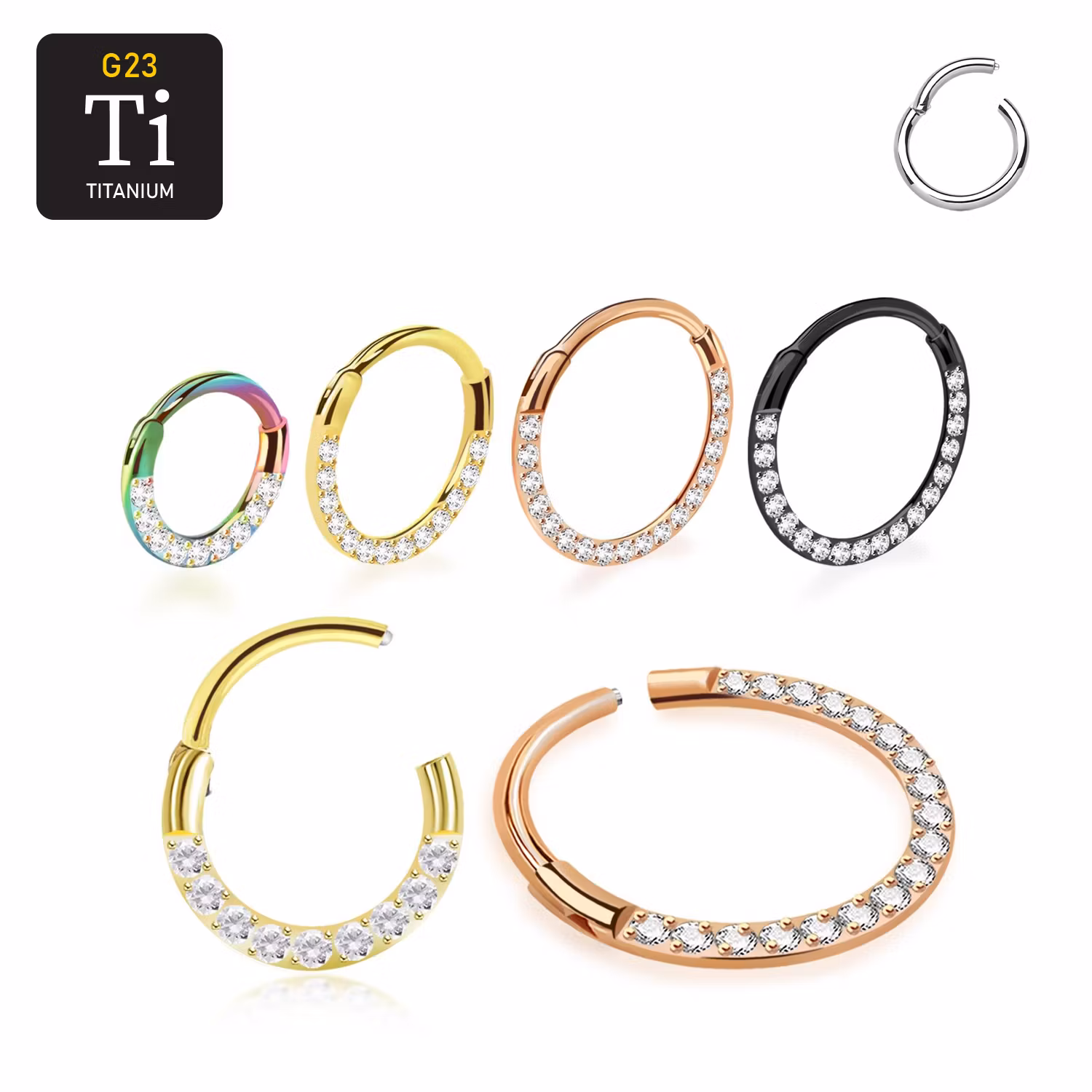 PVD Titanium ring 0.8mm med gångjärn och CZ stenar