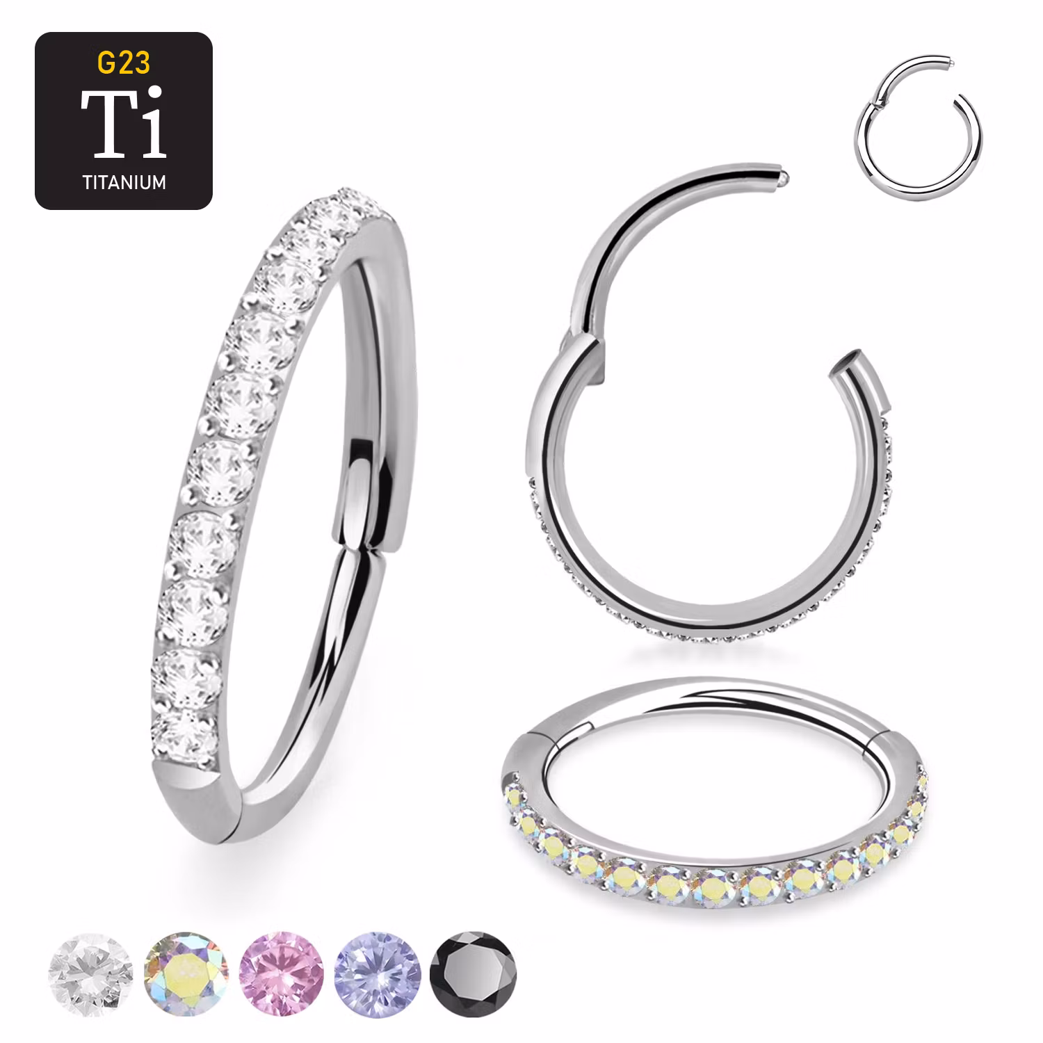 Titanium ring 0.8mm med gångjärn och CZ stenar på ytterkanten