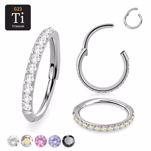 Titanium ring 0.8mm med gångjärn och CZ stenar på ytterkanten