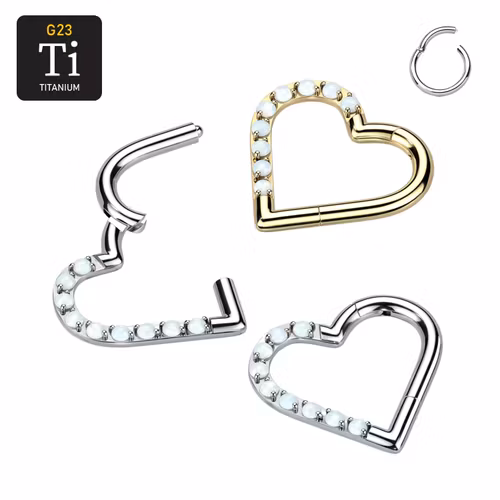 Hjärtformad titanium segmentring 1.2mm med gångjärn och opaler