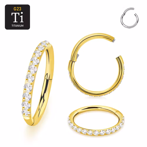 PVD Titanium ring 1.0mm med gångjärn och CZ stenar på ytterkanten