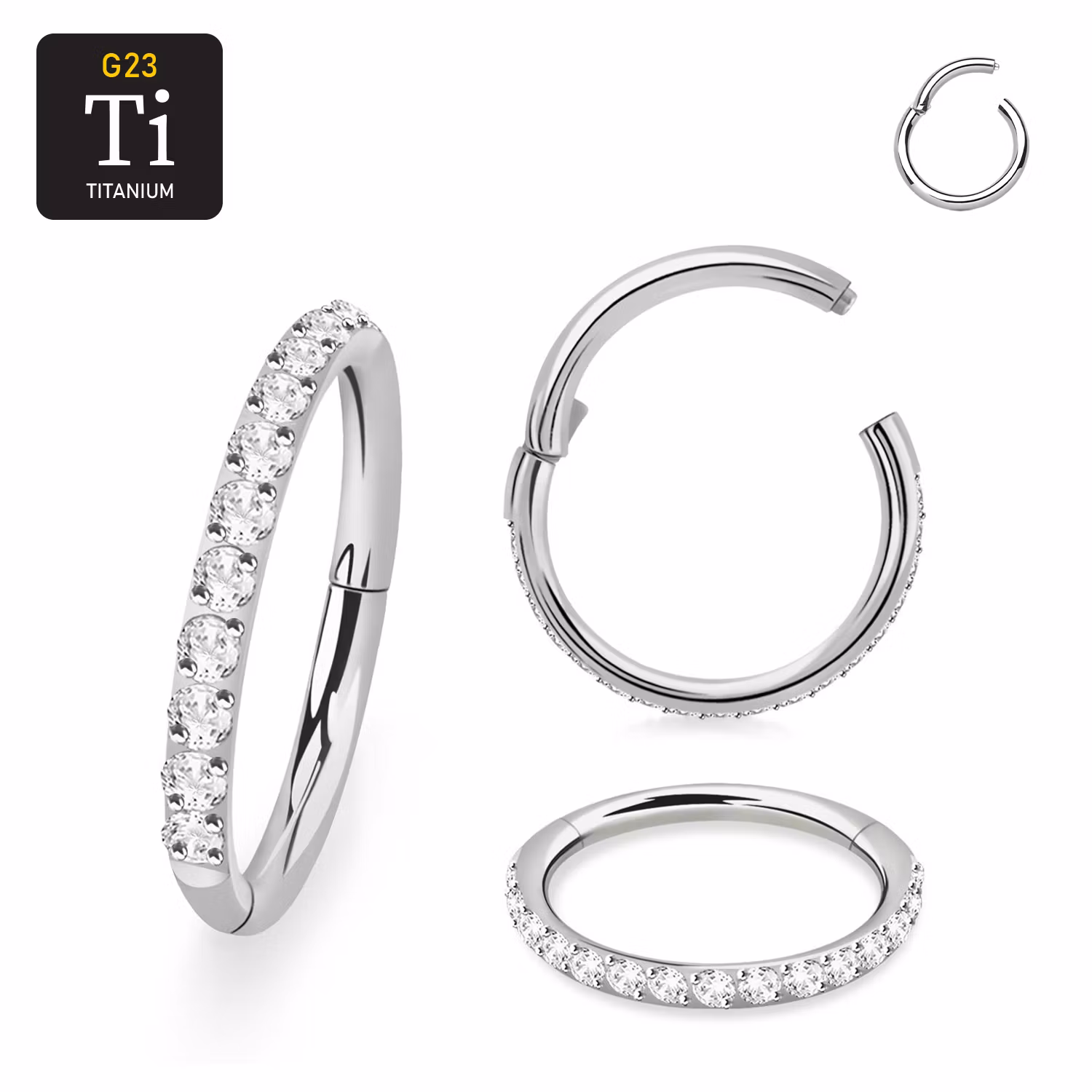 Titanium ring 1.0mm med gångjärn och CZ stenar på ytterkanten