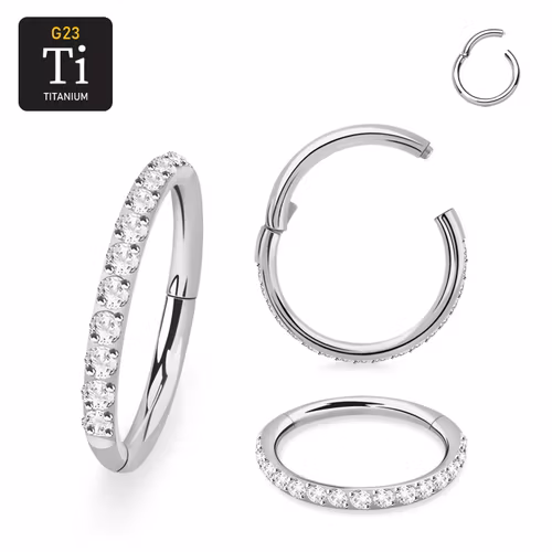 Titanium ring 1.0mm med gångjärn och CZ stenar på ytterkanten