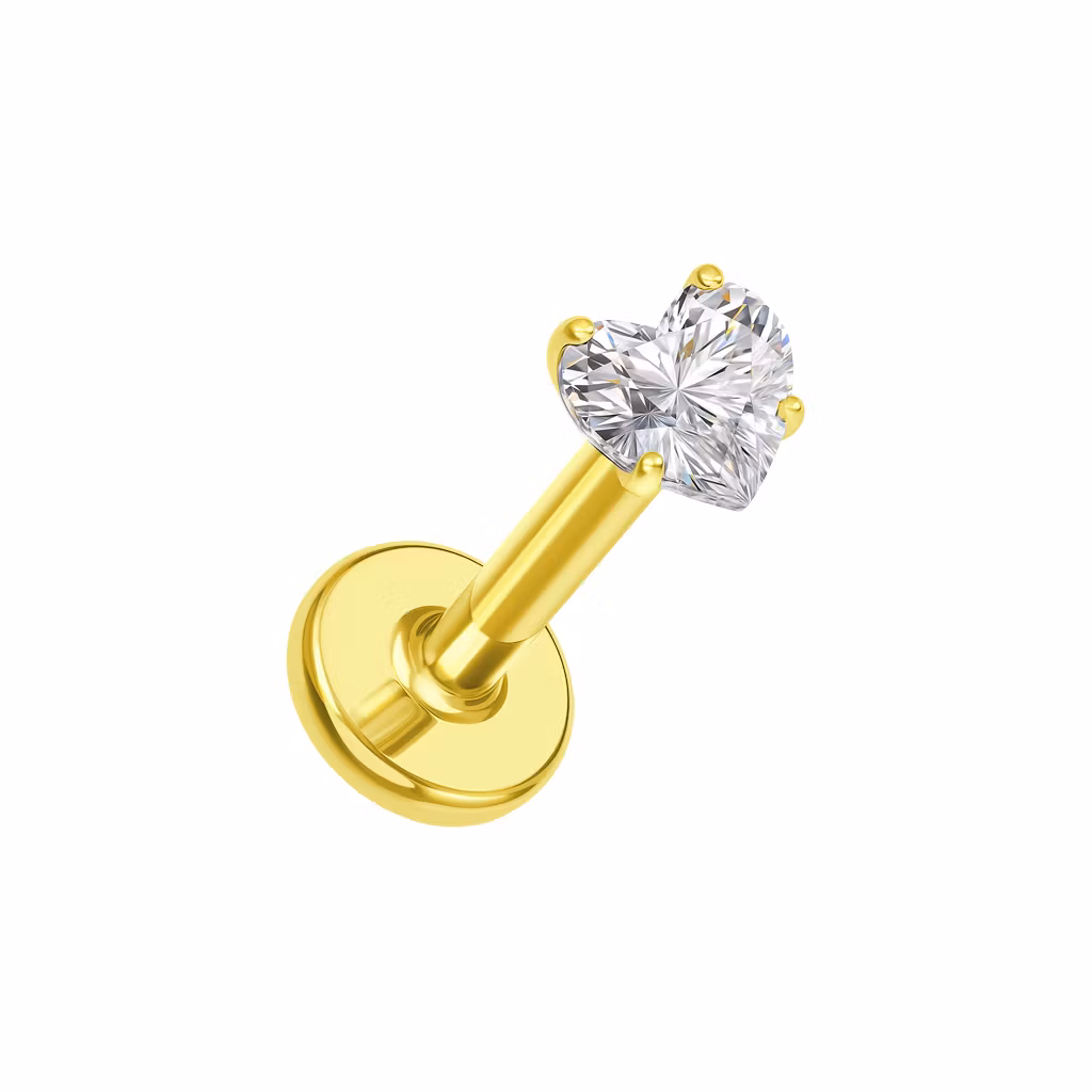 Labret i titanium 1.2mm - Topp med hjärtformad cubic zirconia