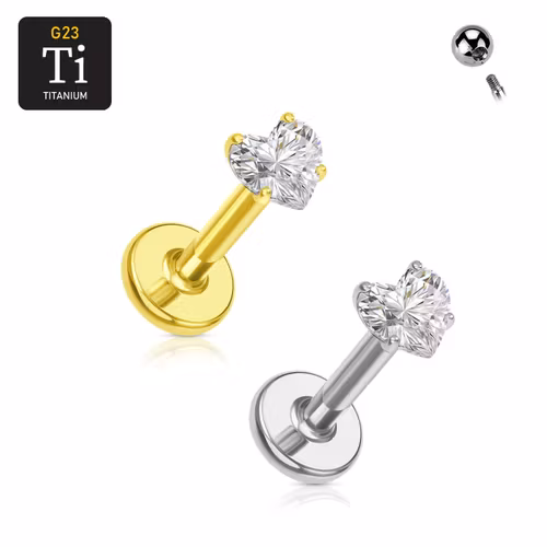 Labret i titanium 1.2mm - Topp med hjärtformad cubic zirconia