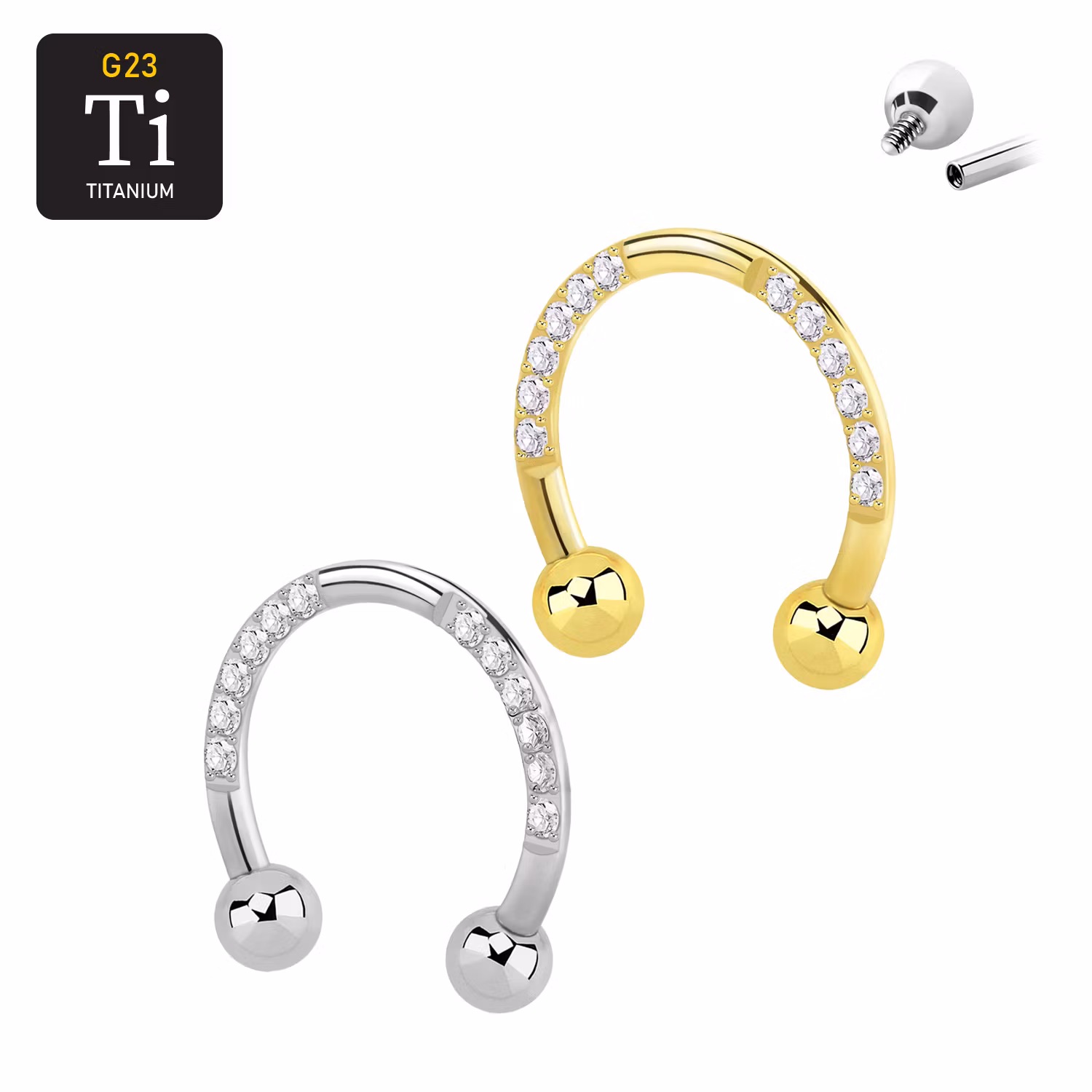 Titanium CBR 1.2mm med cubic zirconia och 3mm kulor invändigt gängad