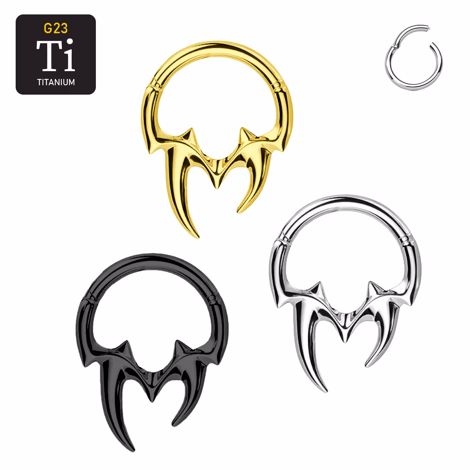 Clicker ring i titanium 1.2mm med gångjärn - huggtänder