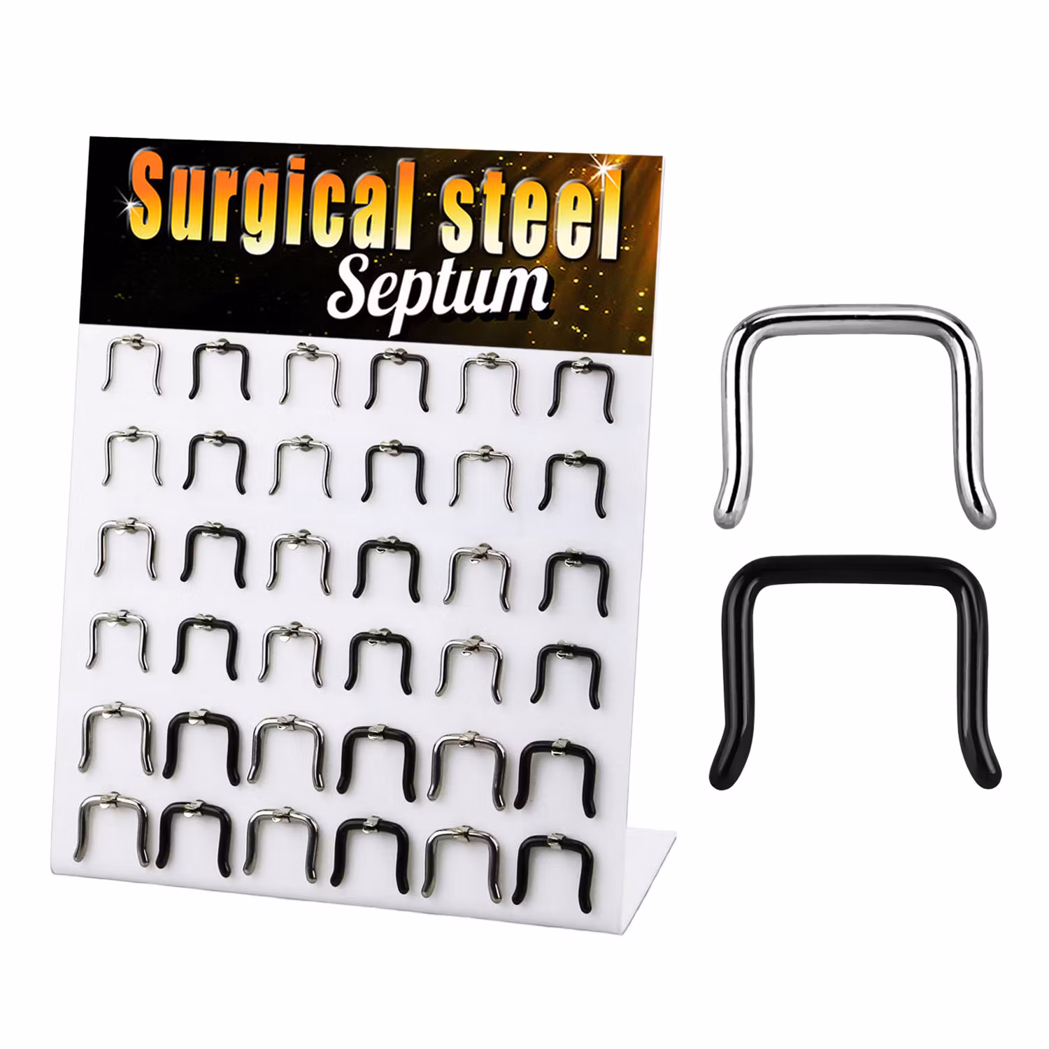 Display med 36st septum retainer i kirurgiskt stål