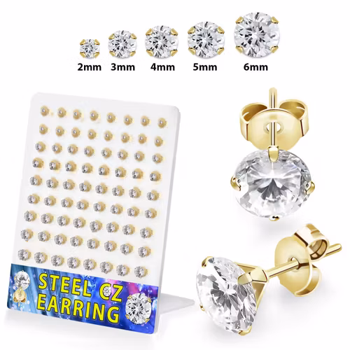 Display med 36 par örhängen (guldpläterad 316L med CZ)