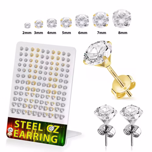 Display med 70 par örhängen 316L med CZ