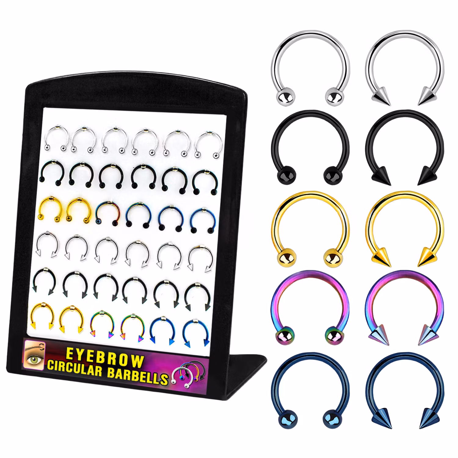 Display med 36st CBR i PVD-pläterad kirurgiskt stål med kula / kona