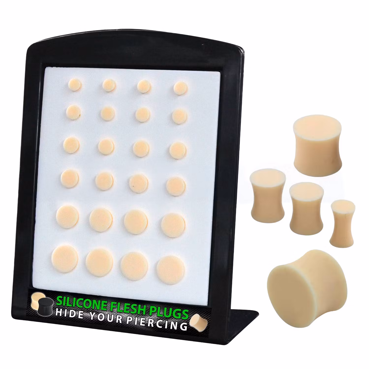 Display med 24st silikonpluggar / retainer (beige)