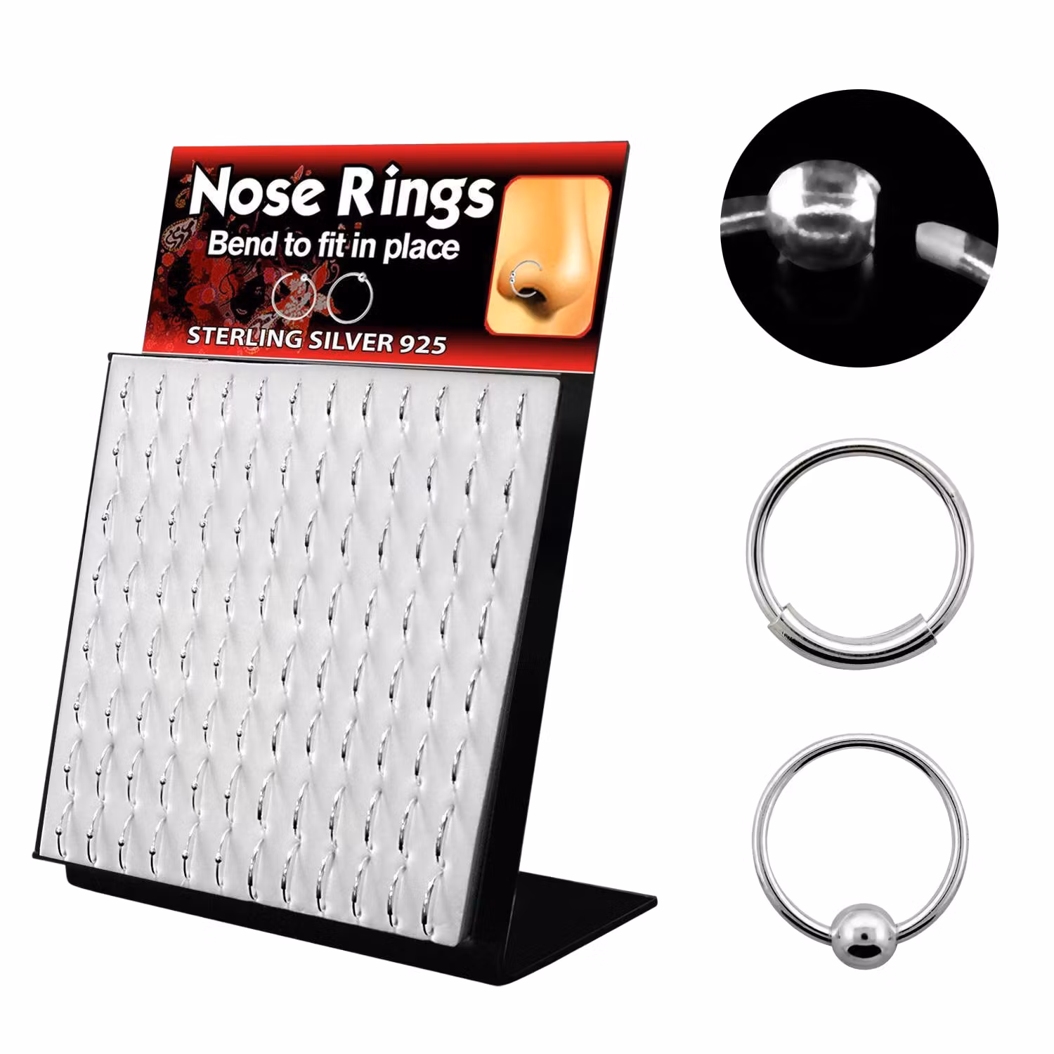 Display med 96st sömlösa ringar i 925-silver