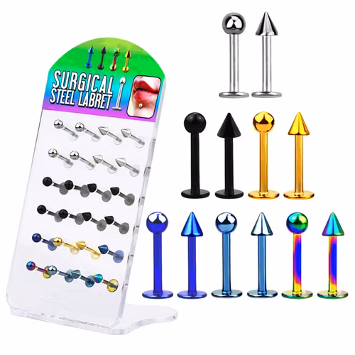 Liten display med 24st labret i kirurgiskt stål