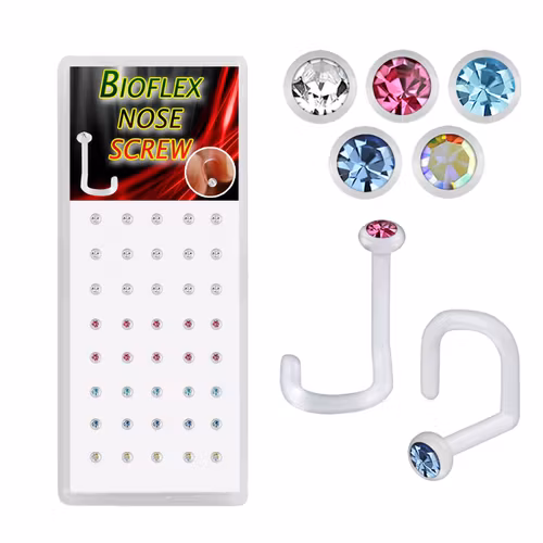 Display med 40st bio-flex nässmycken med crystal