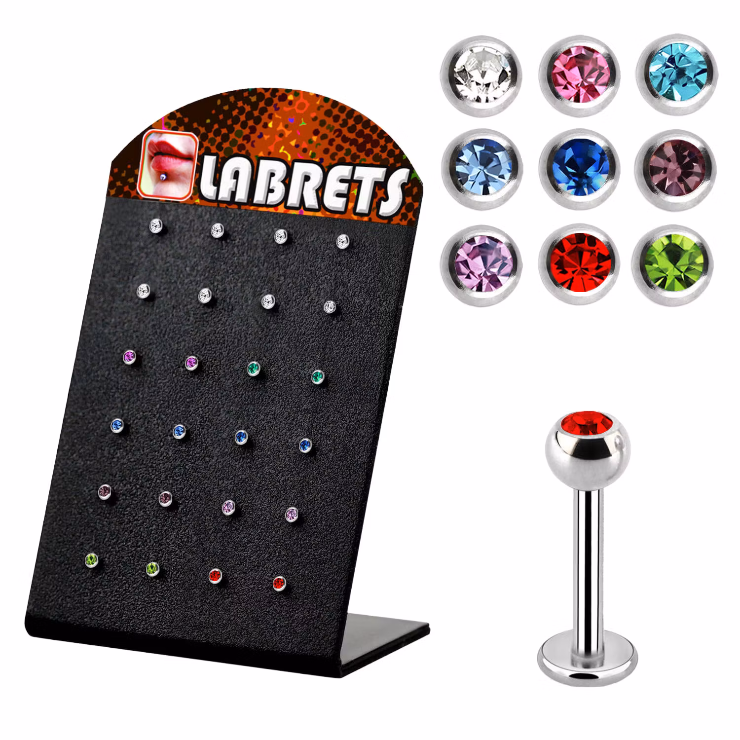 Display med 24st labretter med crystalkula