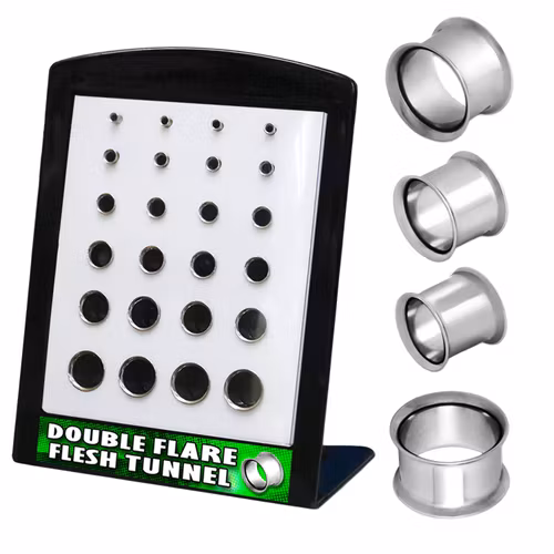 Display med 24st double flare ståltunnlar