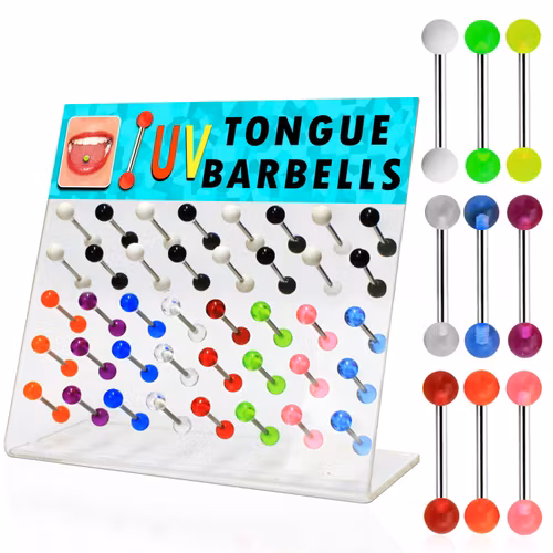 Display med 40st barbeller i kirurgiskt stål / akryl