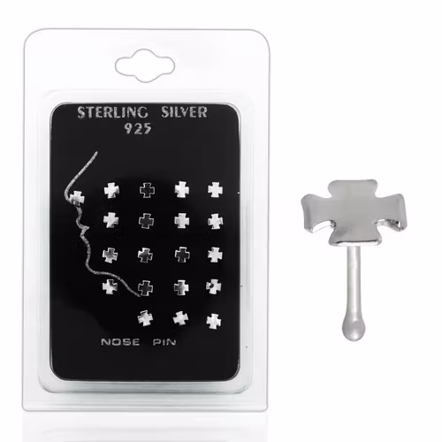 Display med 20st nässmycken i silver - kors