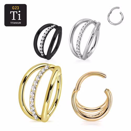 Titanium ring med gångjärn och trippel hoop med centrerad CZ