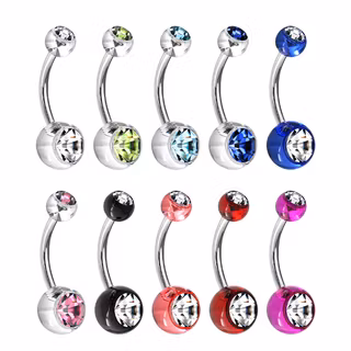 Banana / Navelsmycke kirurgiskt stål / akrylkulor med crystal