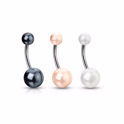 Navelsmycke i kirurgiskt stål med 5mm och 8mm "pärlbollar"