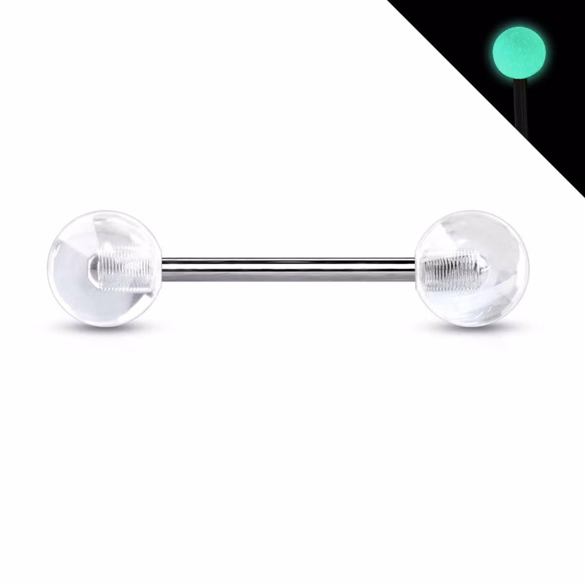 Barbell / Tungstav i titanium - självlysande 6mm akrylkulor