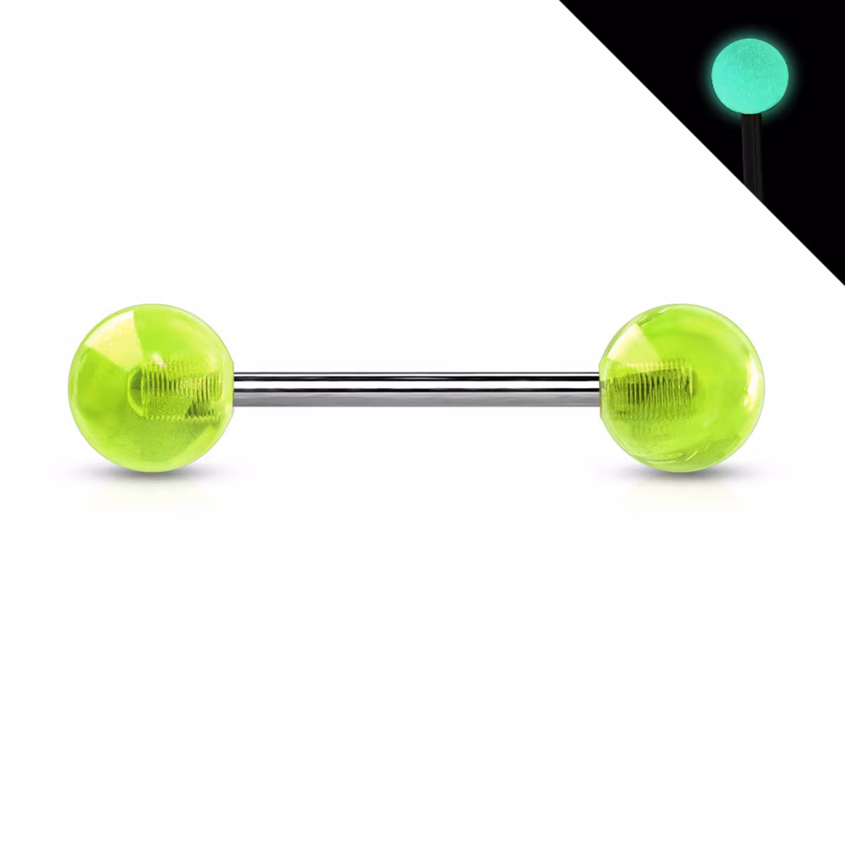 Barbell / Tungstav i titanium - självlysande 6mm akrylkulor