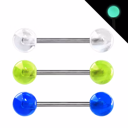 Barbell / Tungstav i titanium - självlysande 6mm akrylkulor