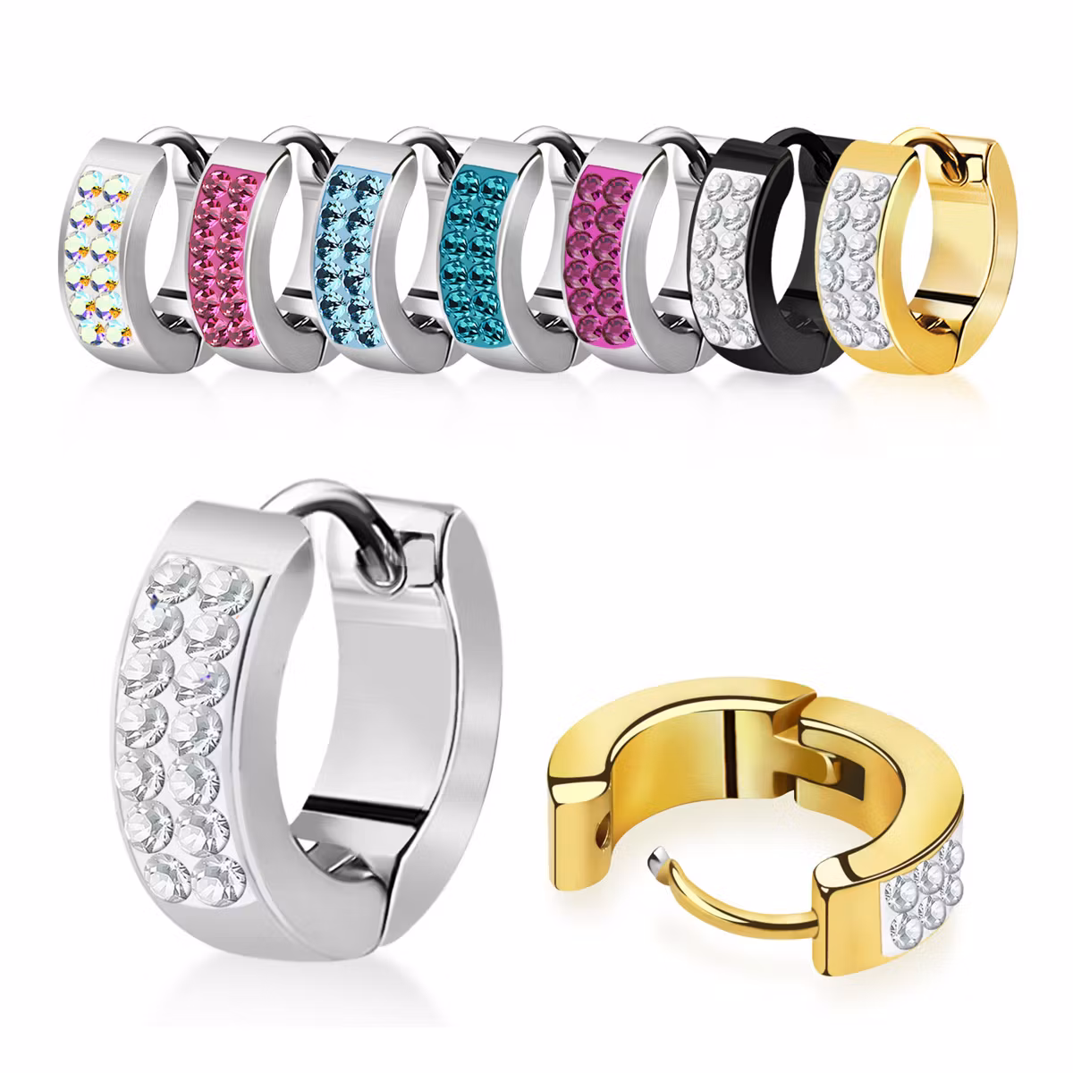 Huggie i kirurgiskt stål med cubic zirconia (par)