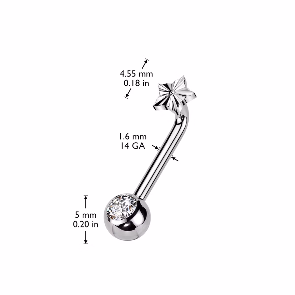 Barbell i titanium för Christina piercing - Invändigt gängad L-böjd med stjärna och kula
