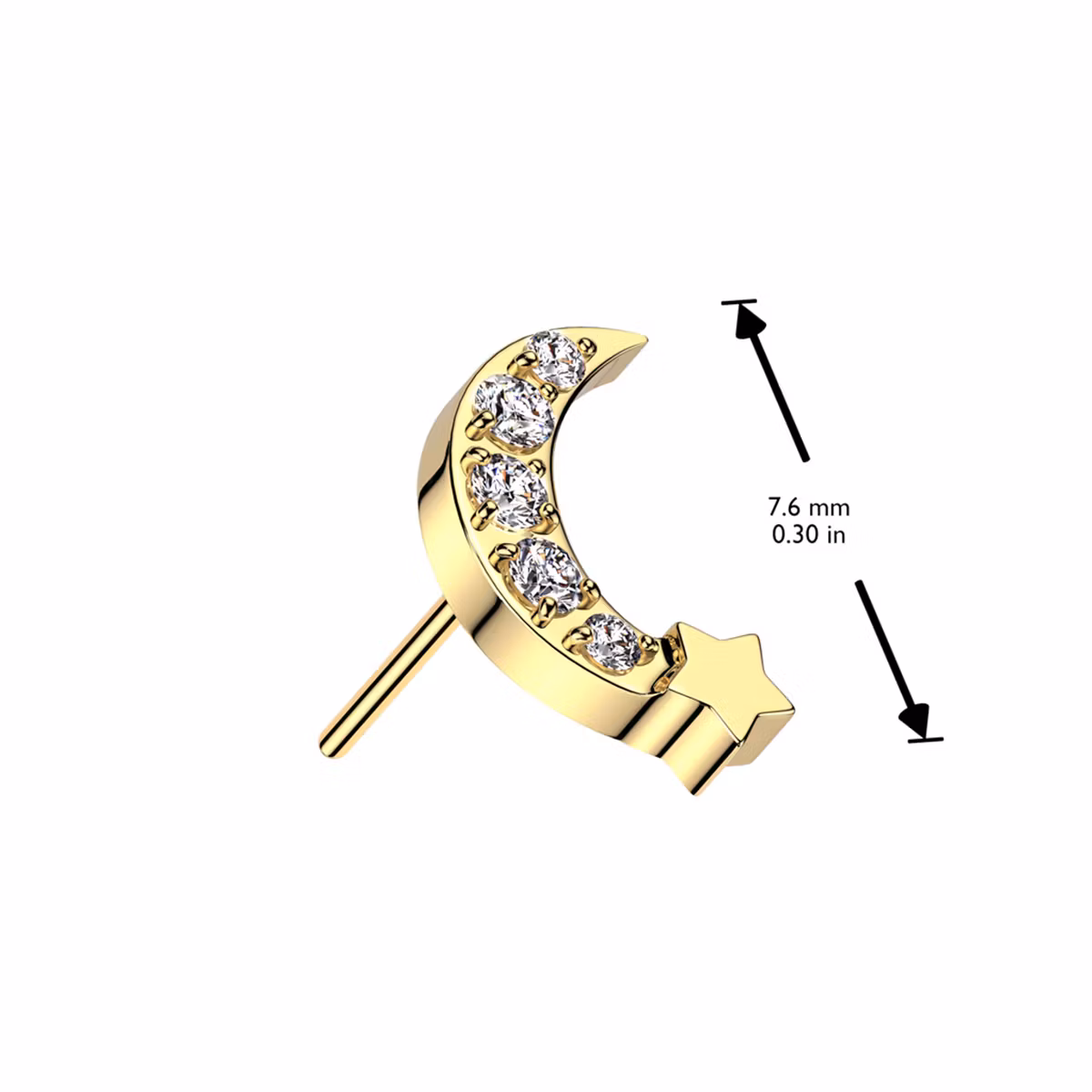 Threadless topp i kirurgiskt stål - Måne / stjärna med cubic zirconia